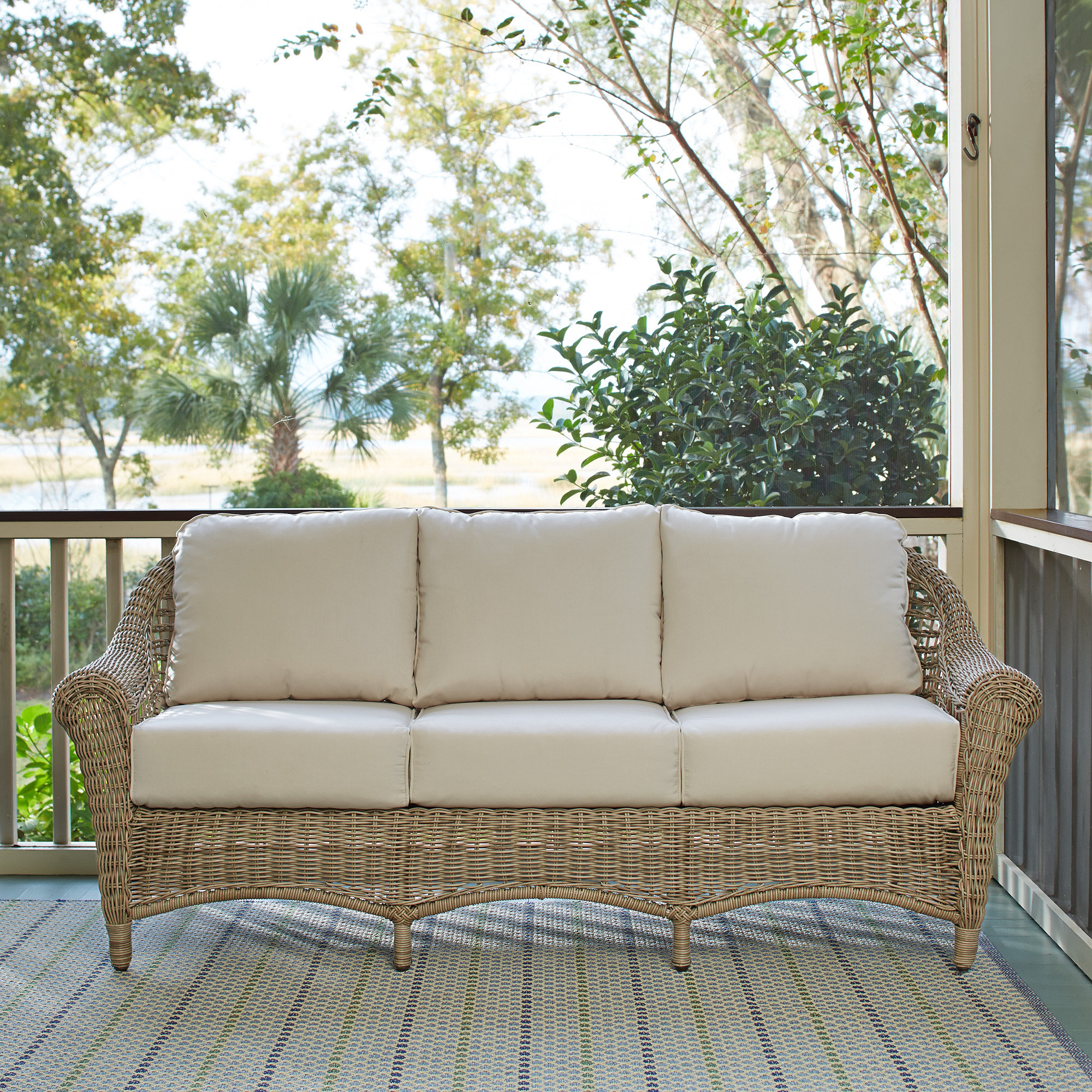 Birch Lane™ Lynwood Wicker Sofa with Sunbrella® Cushions & Reviews